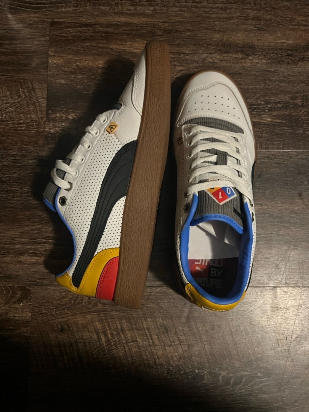 Puma White Low-Top Sneaker with Black Formstrip and Brown Gum Sole - Picture 3 of 5
